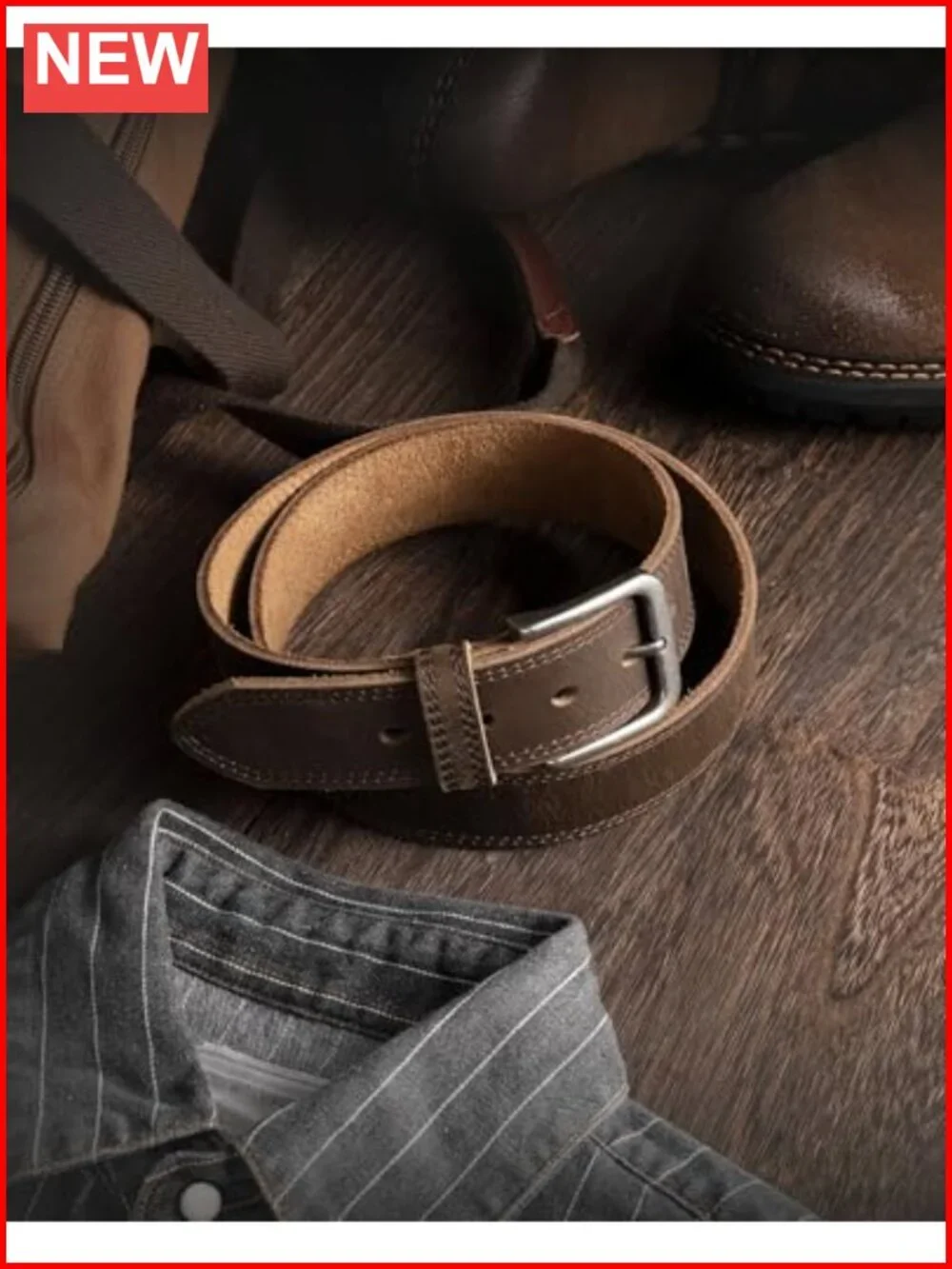 Men's Full-Grain Leather Belt with Solid Buckle - Handmade Casual Dress Belt